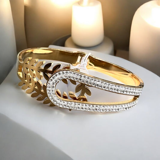 Stainless Steel Gold Color Plated Bracelet – Elegant & Durable Stone Studded Bangle