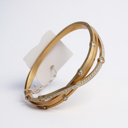 Stainless Steel Gold Color Plated Bracelet – Elegant & Durable Stone Studded Bangle