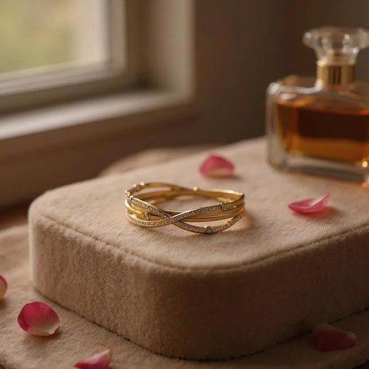 Stainless Steel Gold Color Plated Bracelet – Elegant & Durable Stone Studded Bangle