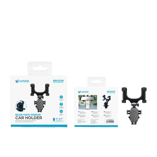 Unico Rear-View Mirror Car Holder BR0239 | Adjustable Phone Holder for 4-6.7 Inches