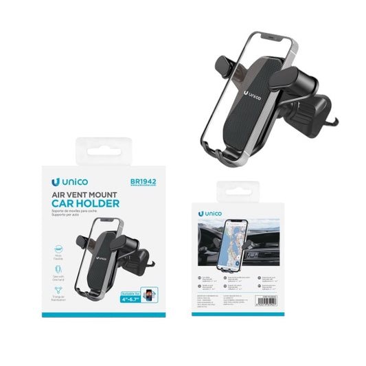 Unico Air Vent Mount Car Holder – Secure Phone Holder for 4″ to 6.7″ Mobiles