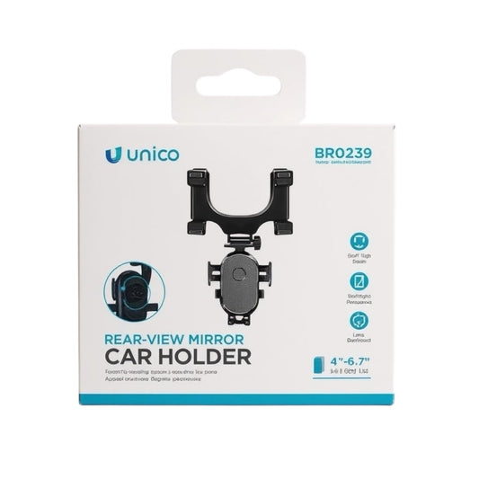 Unico Rear-View Mirror Car Holder BR0239 | Adjustable Phone Holder for 4-6.7 Inches