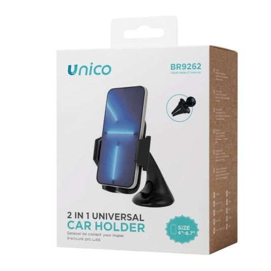 Unico 2 in 1 Universal Car Holder BR9262 | Adjustable Car Phone Holder for 4-6.7 inch Phones