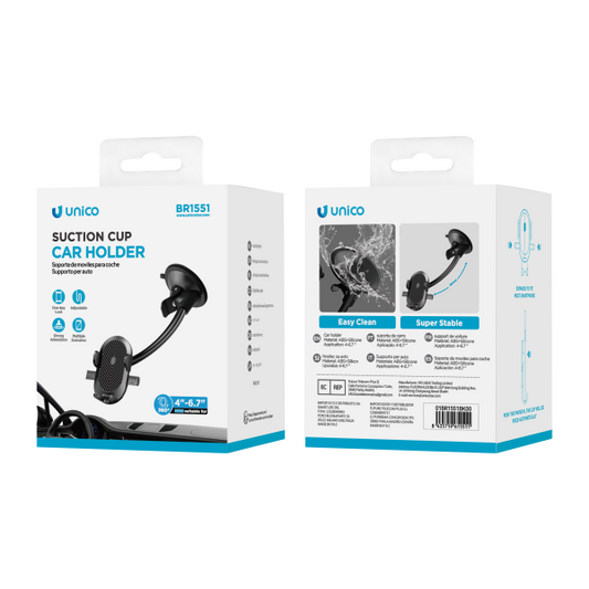 Unico Suction Cup Car Holder BR1551 | Adjustable Car Phone Holder for 4-6.7 Inch Phones