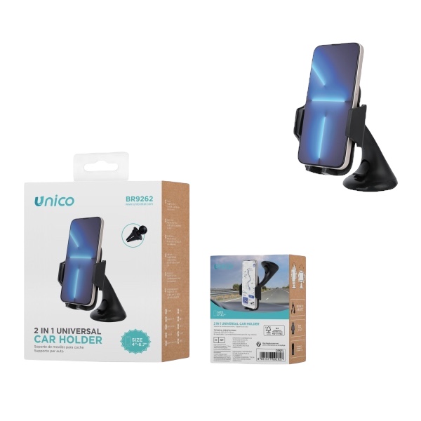 Unico 2 in 1 Universal Car Holder BR9262 | Adjustable Car Phone Holder for 4-6.7 inch Phones